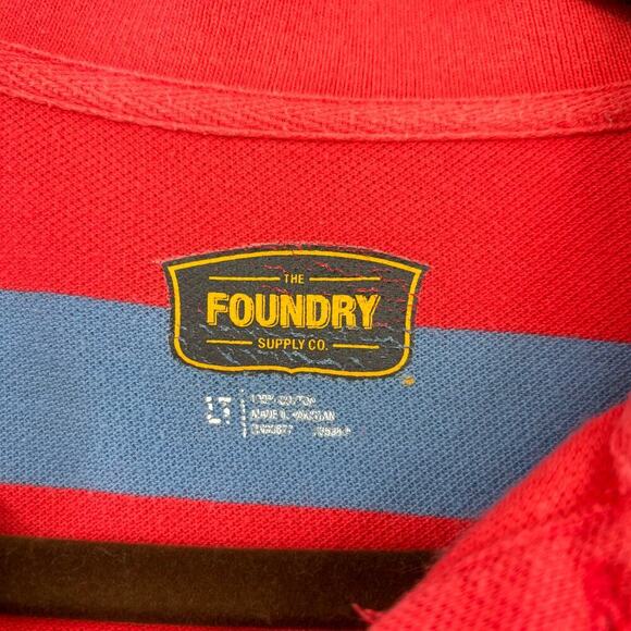 The Foundry Polo Shirt Mens Size L Tall Orange Blue Stripe Textured Knit - Picture 3 of 8